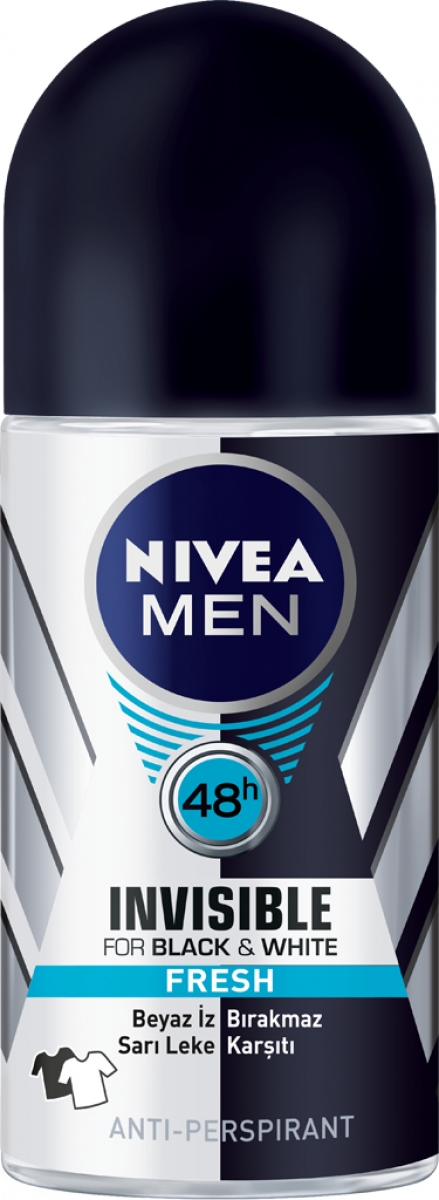 Nivea Men Black&White Invisible Roll On Deodorant - 50 Ml, 72h Schutz Gegen Schweiß & Flecken | Ohne Ethylalkohol