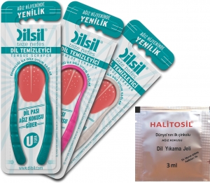 Dilsil Dil Temizleyici Sıyırıcı Kaşık (3lü Paket) + Halitosil Ağız Kokusu Giderici Dil Jeli (3 ml)